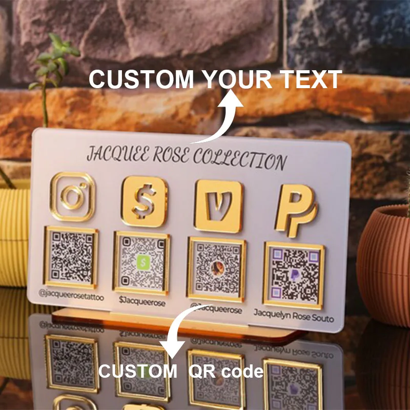 Letrero de código QR personalizado para empresas - Placa de pago/medios sociales con logotipo - para restaurantes, bodas, venta al por menor (soporte incluido)