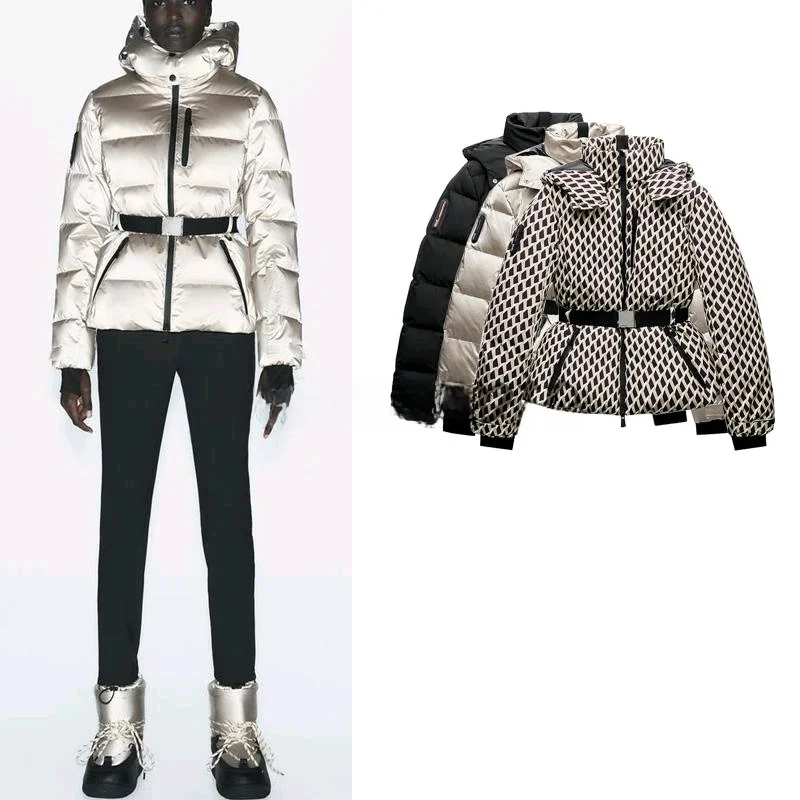 Warm Cotton Jaet Ski Suit with Belt Stand Collar Coat Polyester Fabric Long Sve Zipper Closure  Color Commute Sle