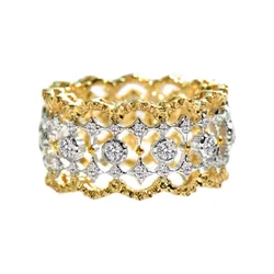 Huitan Luxury Hollow-out Wide Rings for Women Fashion Tow-tone Style Finger Accessory Exquisite Chic Engagement Wedding Jewelry