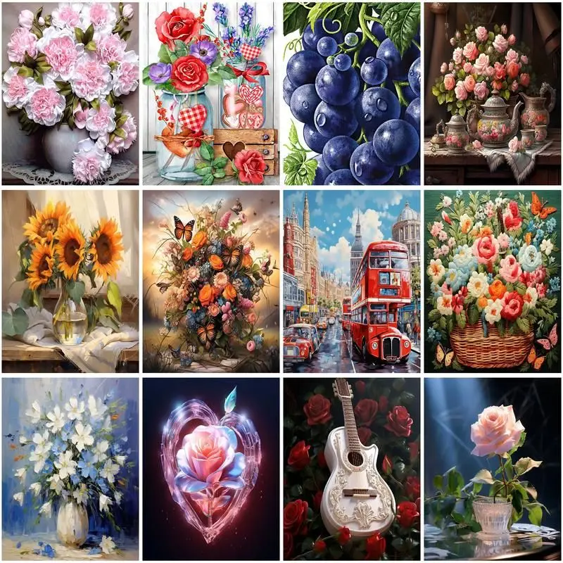

CHENISTORY Diamond Painting Diamond Mosaic Flowers Cross Stitch Kits Bead Embroidery For Adults Handicraft Home Decoration