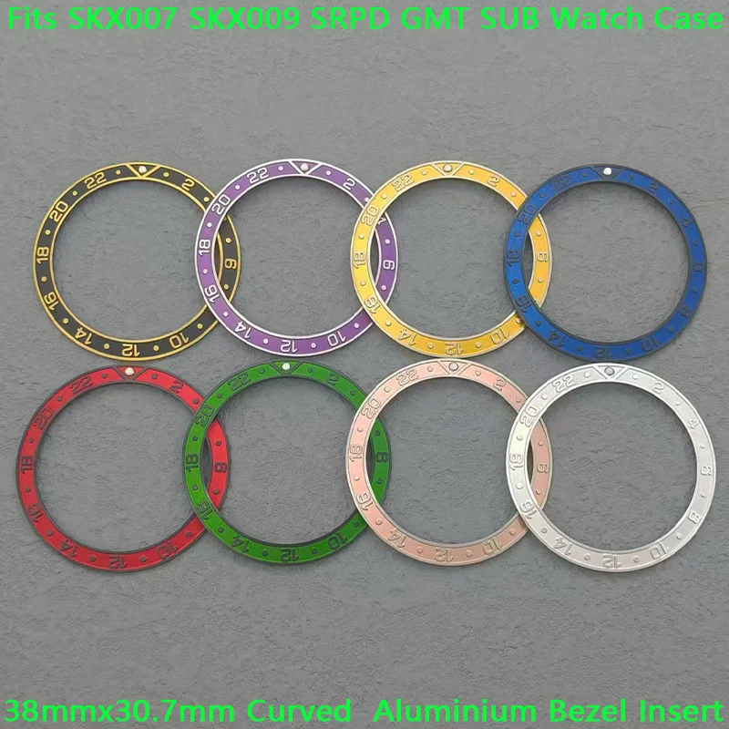 

Mod 38mm Convex Character Design Curved Aluminium Bezel Insert Fit SKX007 SKX009 GMT SUB Case NH35 NH36 Movement Men Watch Parts