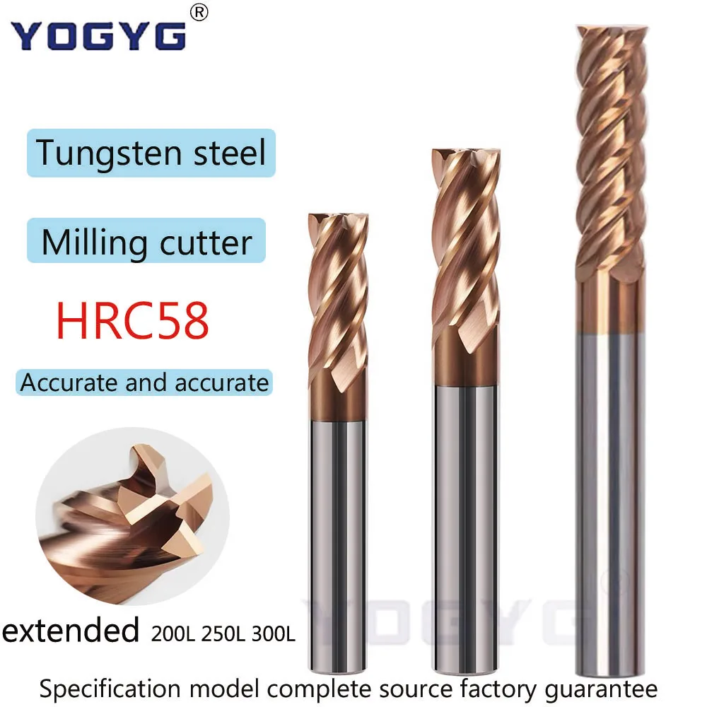 

HRC58 Alloy Coating Tungsten Steel Carbide Milling Cutter CNC Machine Machining Flat Endmill Tools 4-Flutes 1.0-25.0mm 250L 300L