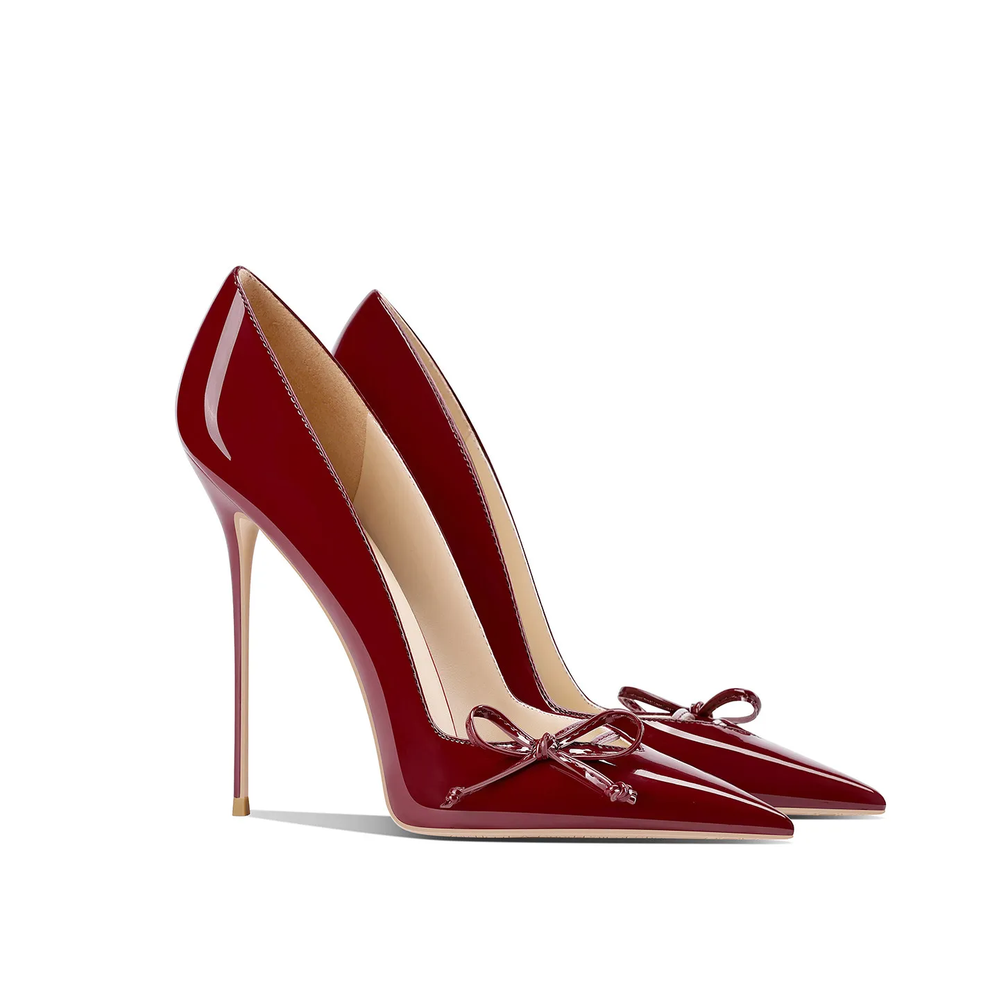 Oxblood Red High-Quality Autumn New Arrival Pointed-Toe Fine Heel Stiletto Pump Women's Glossy Leather Versatile Ladyboss Style