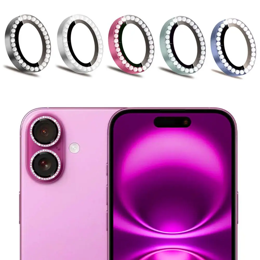 For Iphone16/16plus Luxury Diamond Camera Protector Metal Tempered Lens Lens Film Glass K3y0