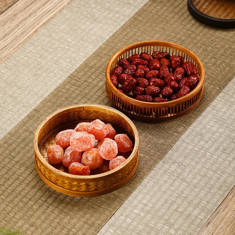 

Bamboo fruit tray, Chinese retro, handmade, lacquer, dried fruit snack storage, saucer, traditional snack bamboo basket