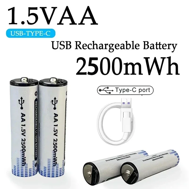 

Rechargeable Battery AA 1.5V High Capacity 2500mWh Battery AA USB Type-c Fast Charging Li-ion Battery for Mouse Toy
