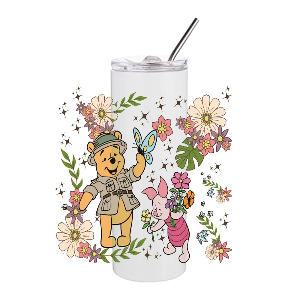 Miniso-Impermeável Transferências Adesivos, desenhos animados 3D, design Urso Pooh, UV DTF Copo Envoltório para Copo de 20oz, Decalque lavável Caneca, DIY