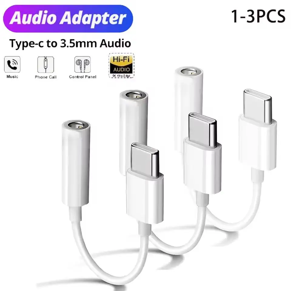1-3 PCS Type-C to 3.5mm Earphone Jack Digital Audio Adapter Converter for iPhone 17/16 for Samsung for Xiaomi Audio Aux Cable