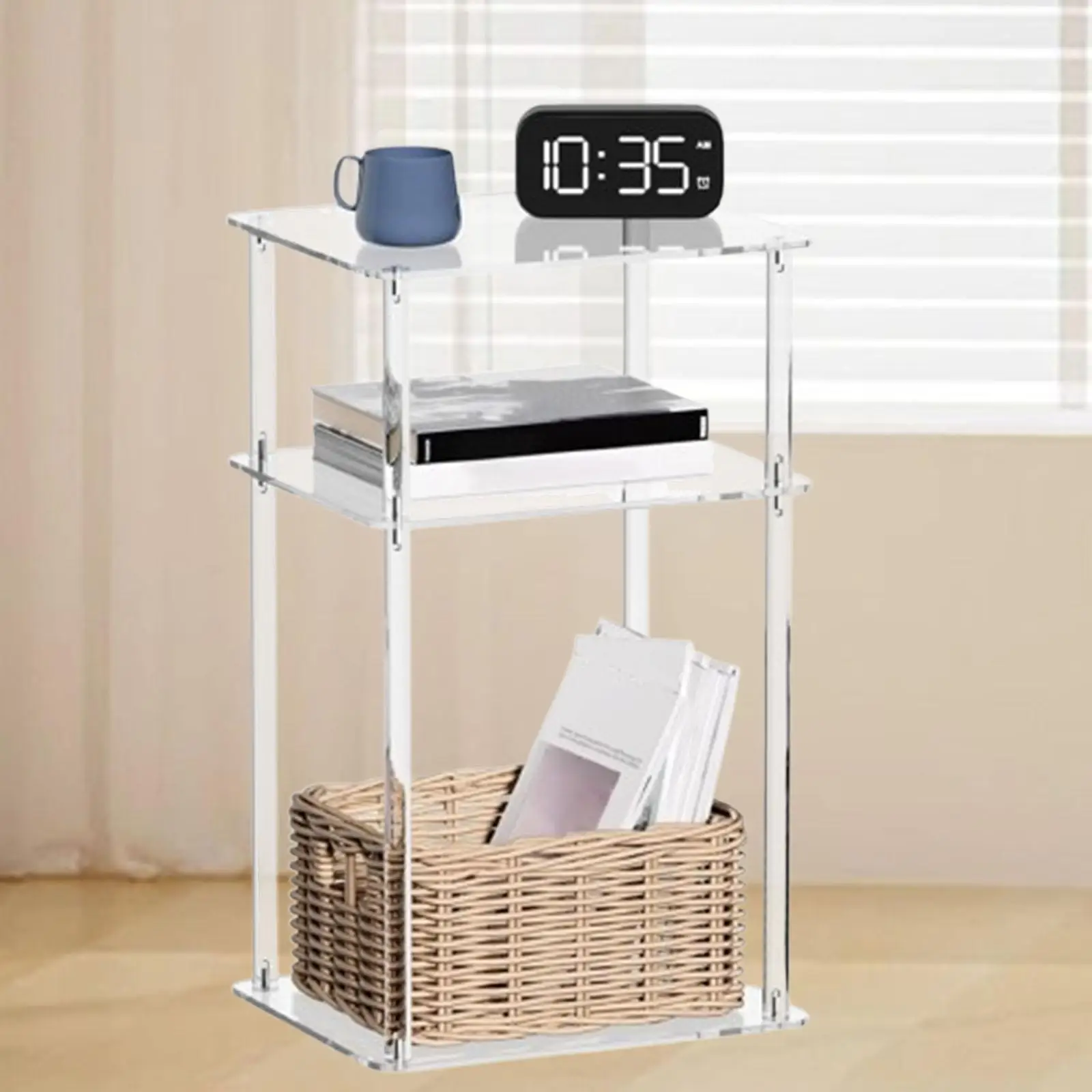 Clear NightStand Table Narrow Bedside Table for Living Room 3 Tier End Table