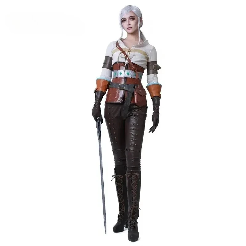 

Miccostumes Women's Game Hunt Ciri Cosplay Costume with Belts Gloves and Bags for Woman Halloween Outfit