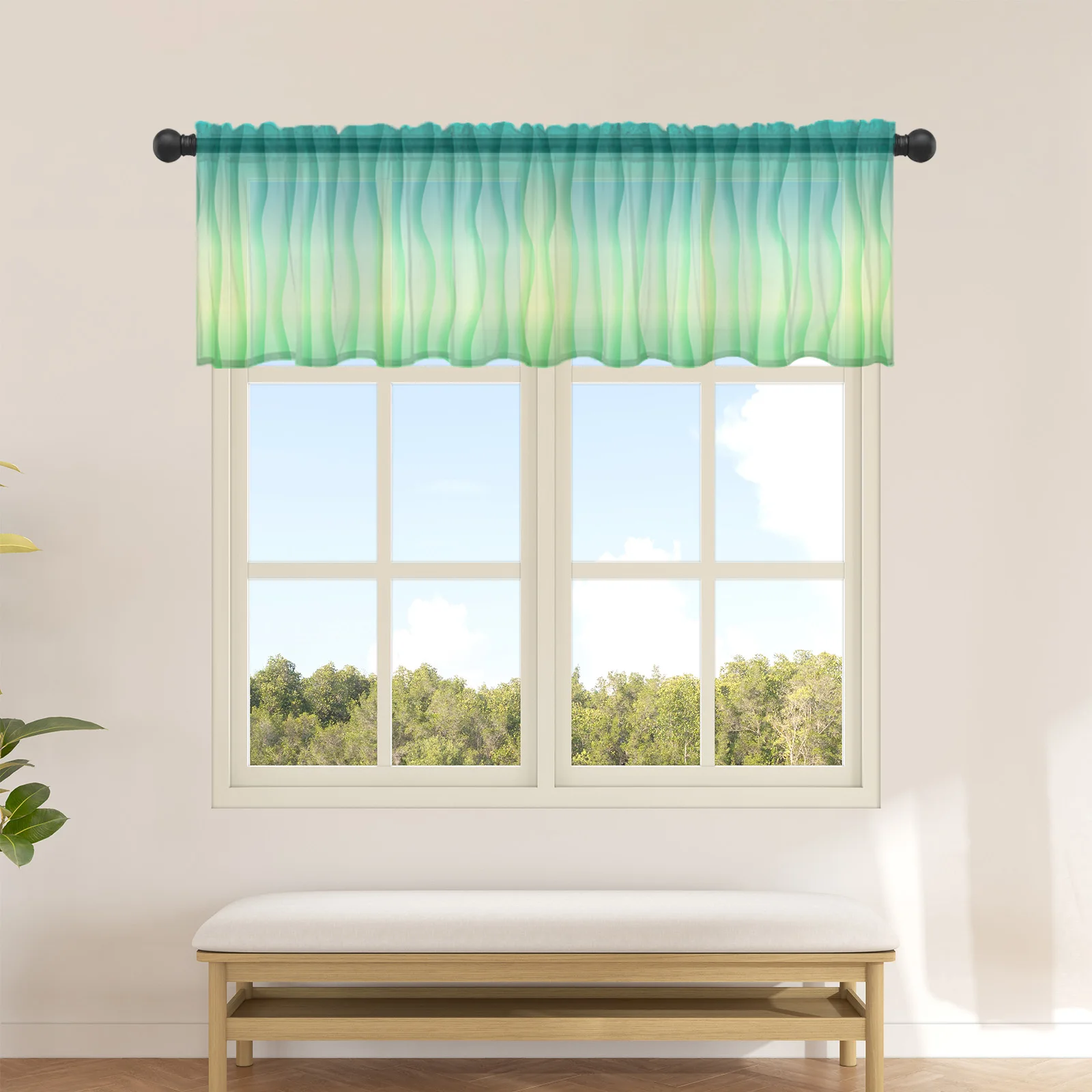 Gradient Streamline Geometry Spring Abstract Small Window Curtain Valance Sheer Short Curtain Bedroom Home Decor Voile Drapes