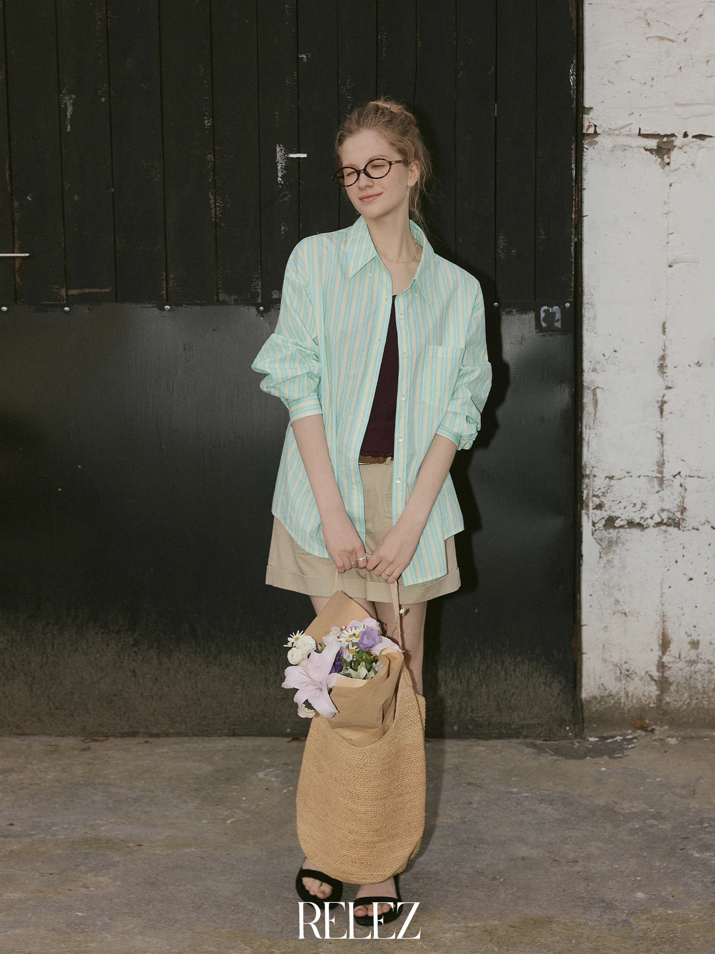 

Relez Casual Loose Women's Long Sleeve Striped Shirt Summer New Korean Style Sun Protection Breathable Cotton Flip Collar