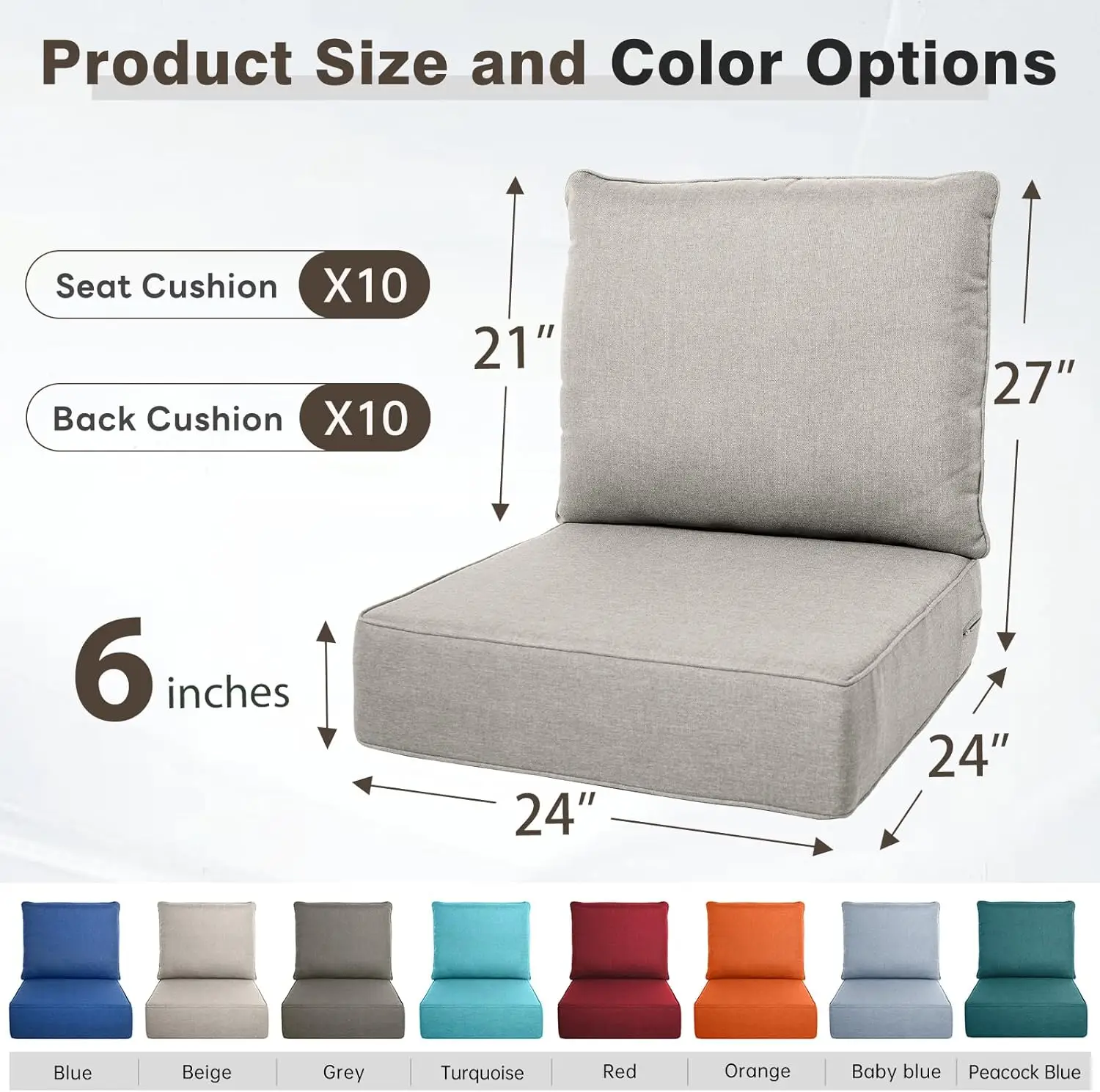 Outdoor Patio Sofa Bench Swing Cushion, 28D Sponge Filling, Beige, Fade-Resistant and Spill Proof