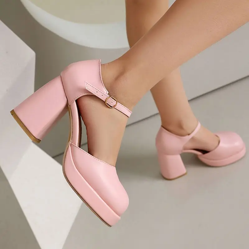 

SIMLOVEYO Sweet New Mary Janes Женские сандалии с круглым носком и блочным каблуком, платформа 9 см, 2 см, ремешок с пряжкой, большой размер 43 44 45 46 47 48