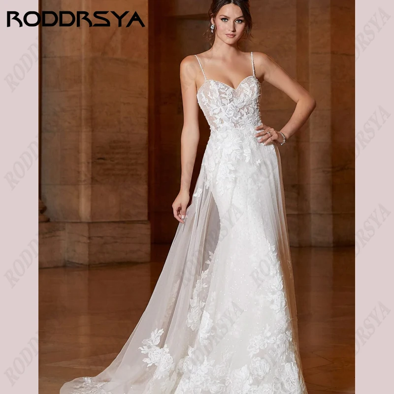 RODDRSYA-Vestido De novia con tirantes finos para mujer, traje De sirena con escote Corazón, apliques sin espalda, sin mangasVestido De novia con tirantes finos para mujer, traje De sirena con escote Corazón, apliques