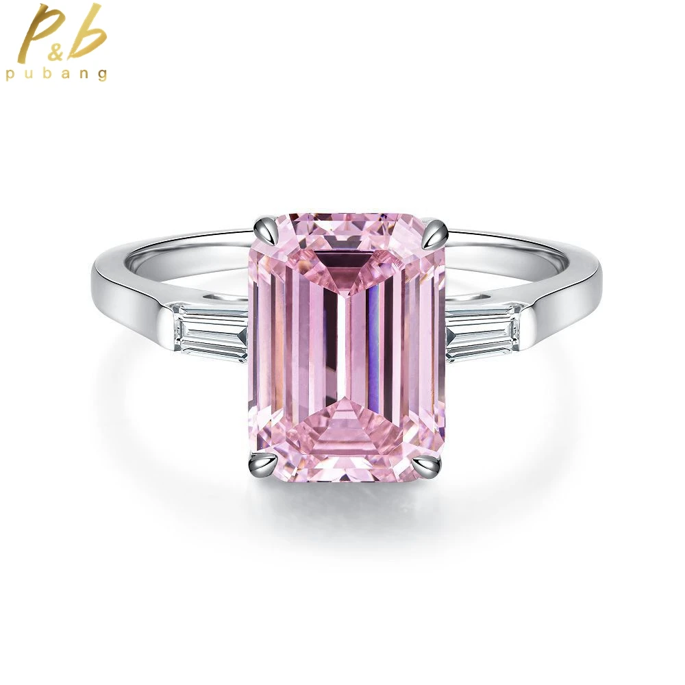 

PuBang Fine Jewelry Diamond Ring Solid 925 Sterling Silver Pink/Green Gem Created Moissanite for Womenn Party Gift Drop Shipping