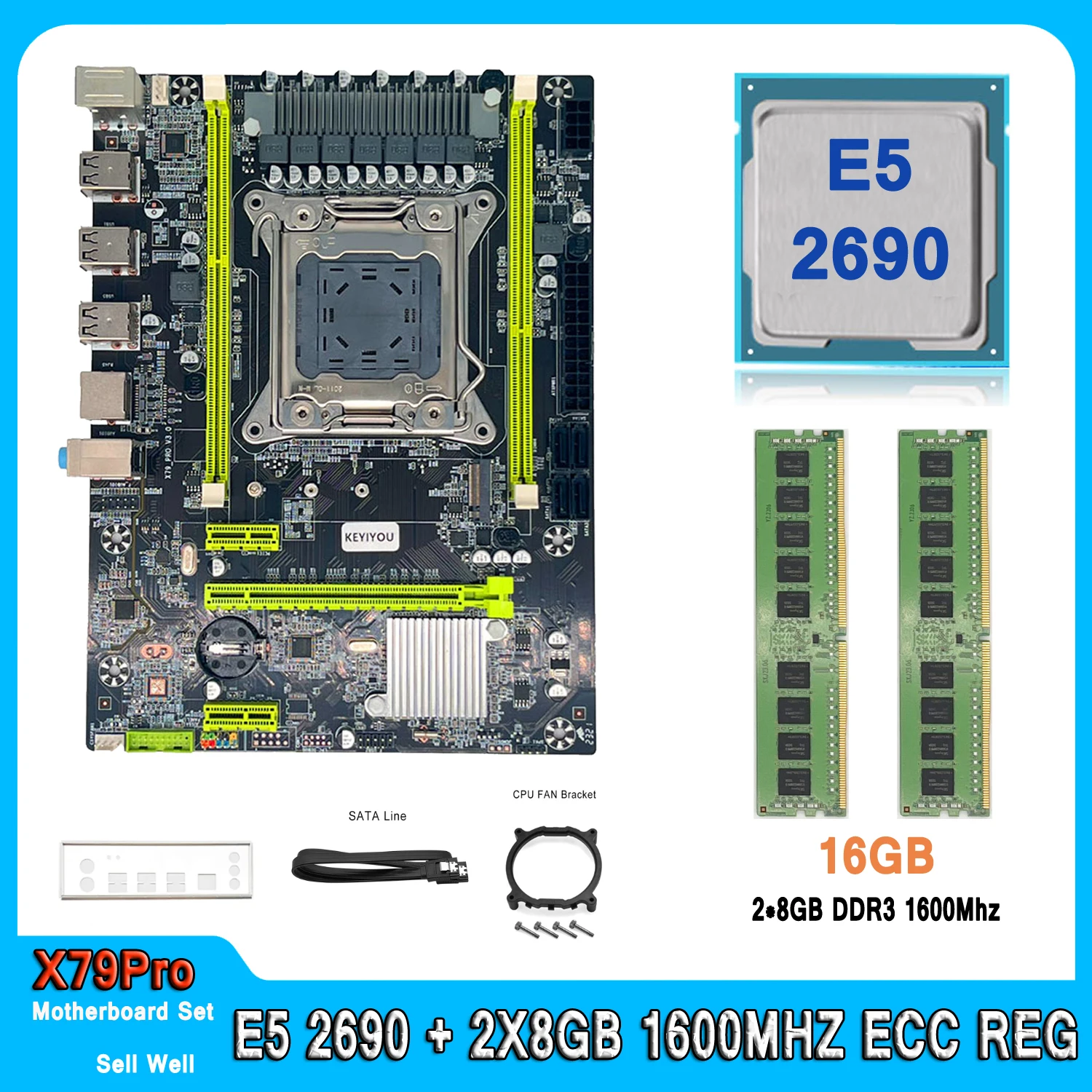 X79 Motherboard Set LGA 2011 Kit Xeon E5 2690 CPU 16GB(2pcs*8GB) 1600MHz DDR3 ECC REG Memory RAM E5 2690 Motherboard