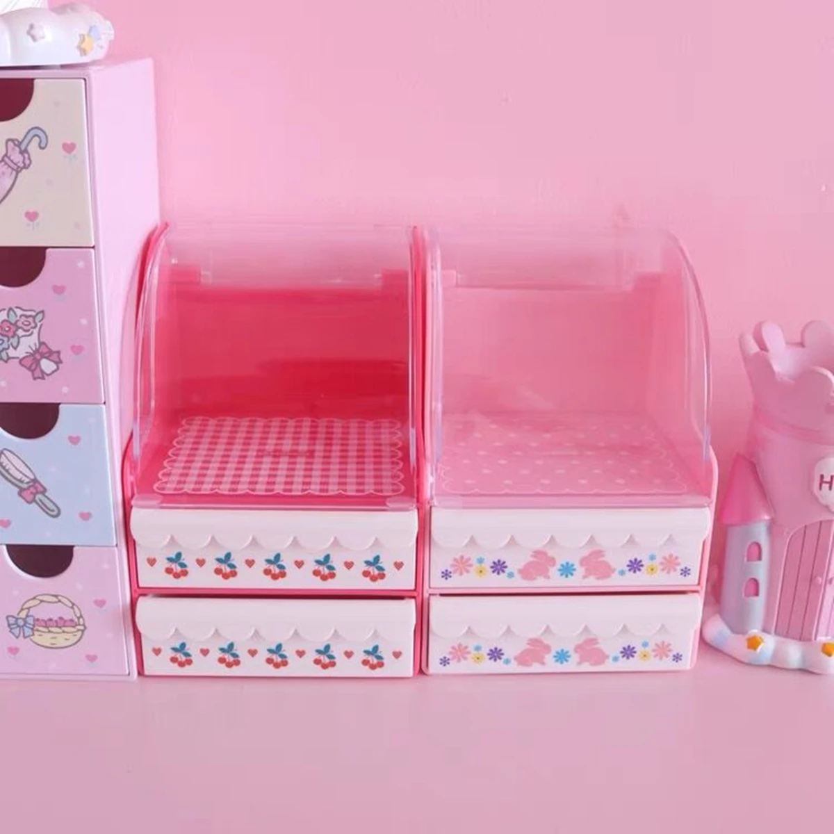 Multi-layer Plastic Desk Organizer, Cosmetic Desktop Drawer, Student Stationery Storage Box, Cute Home Decoration