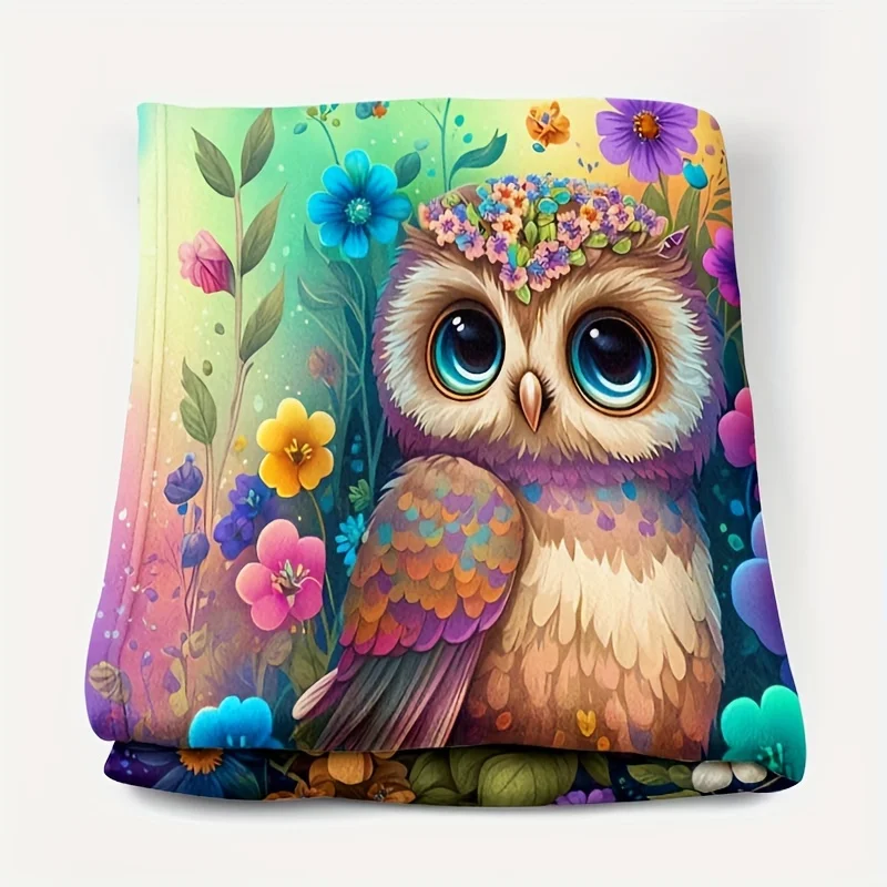 1pc Digital Printed Blanket Owl Floral Elements for Office Sofa Bedroom Multi-Purpose Portable Blanket