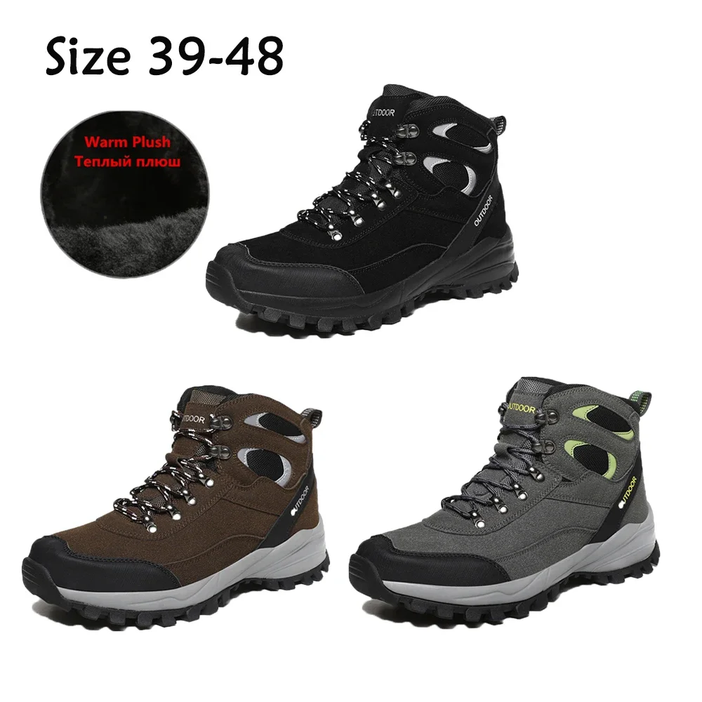 

Men Winter Hiking Shoes Lace Up Men Sport Shoes Outdoor Autumn Jogging Trekking Warm Fur Non-slip Sneakers Mlitary Hiking Shoes