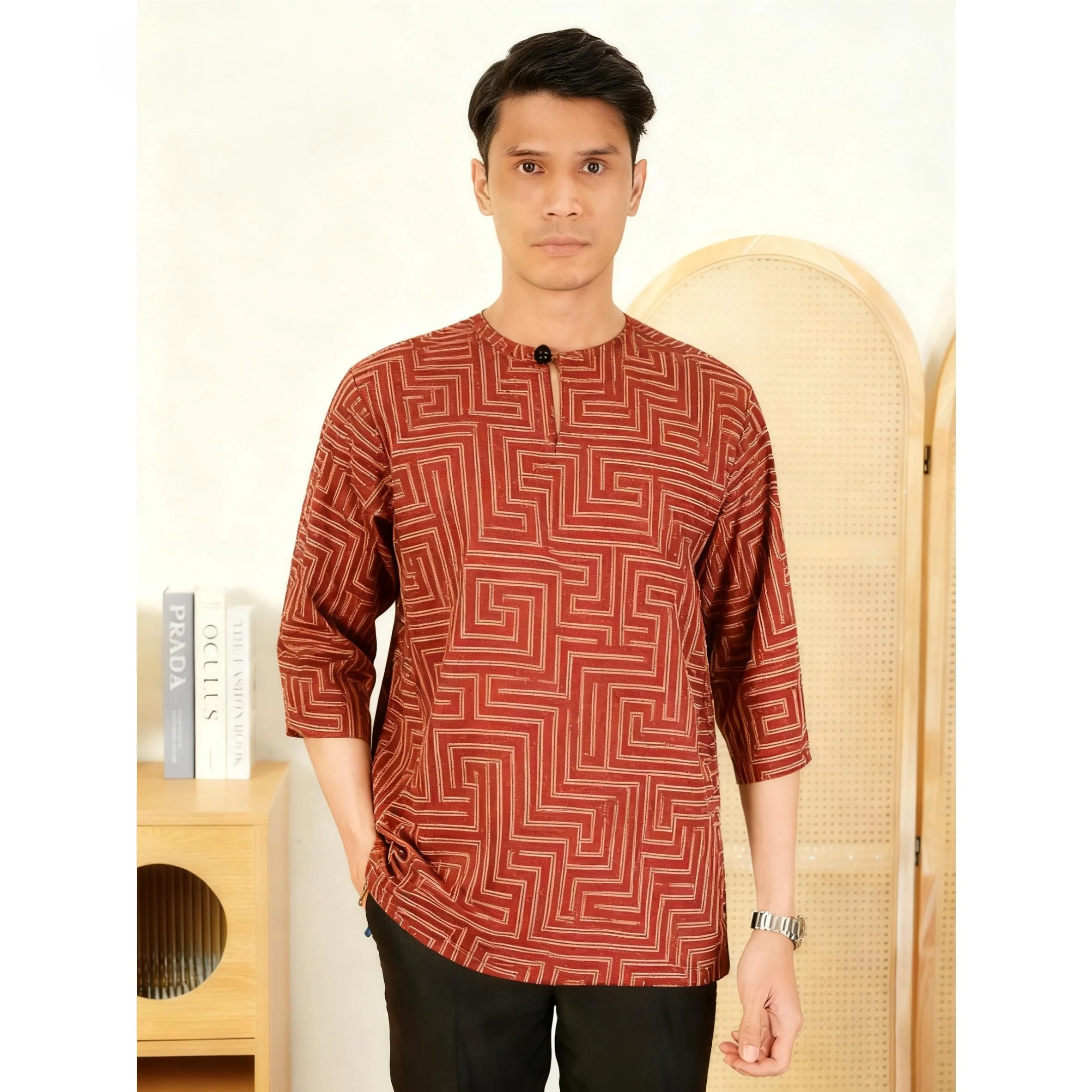 ملابس رجالية إسلامية مطبوعة عرقية على الطراز الوطني ملابس زفاف كلاسيكية بأكمام قصيرة تي شيرت ملابس إسلامية للرجال #1