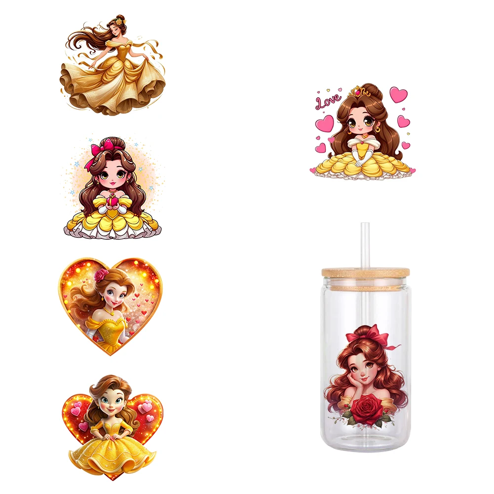 11X12cm Disney Beauty and the Beast Princess UV DTF Transfer Sticker Waterproof Transfers Decals For 16oz Glass Cup Wrap Sticker