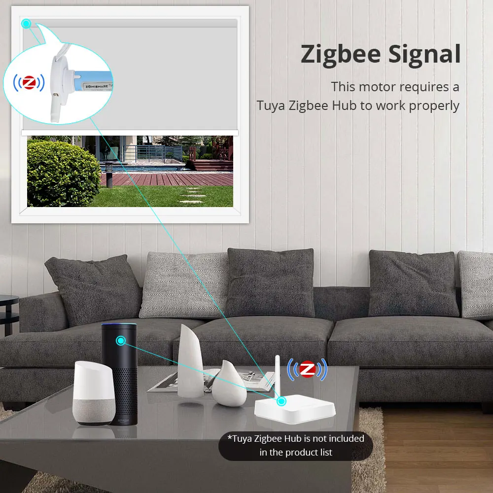 Zemismart Tuya Zigbee Electric Roller Blinds Motor for 17mm 25mm 28mm Tube Smart Curtain Engine Alexa Google Home Voice Control