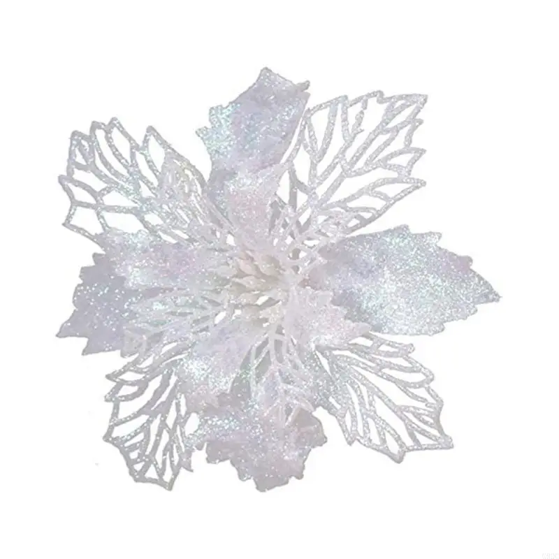 G92C 9cm Glitter Artifical Poinsettia Flower Christmas Tree Decorations for Xmas Wreath Ornaments Wedding Party - Detail 1