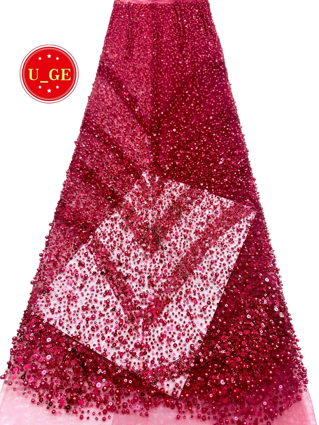 

2026Luxurious Delicate Soft Mesh Beaded Lace Fabric with Stones Elegant High-Quality Tube Lace for WeddingEvening DressU_GE8596