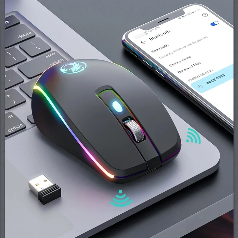 Mouse wireless silenzioso ricaricabile 2.4G/Bluetooth con mouse per computer con clic silenzioso retroilluminato per computer portatile da ufficio domestico