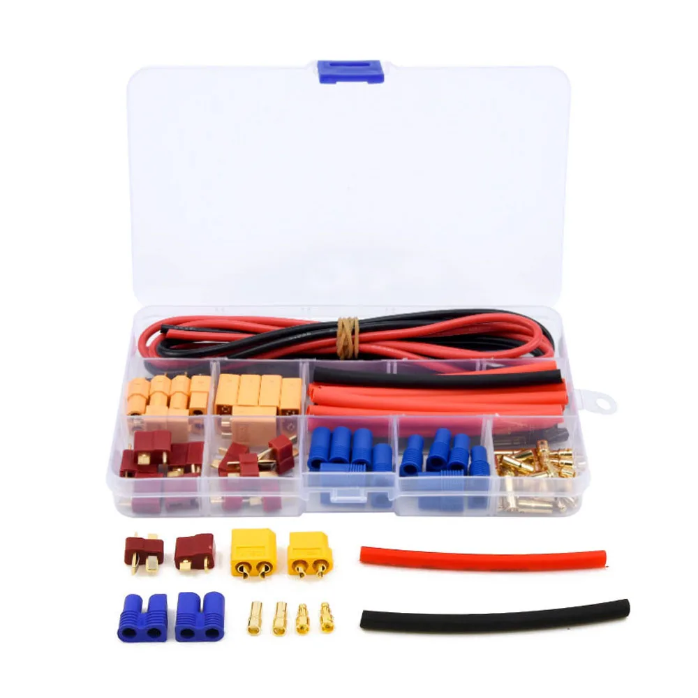 

52PCS T-Plug EC3 XT60 Male and Female Connector Adapter with 14AWG Silicone Wire and Heat Shrink Tube for RC ESC Lipo Battery