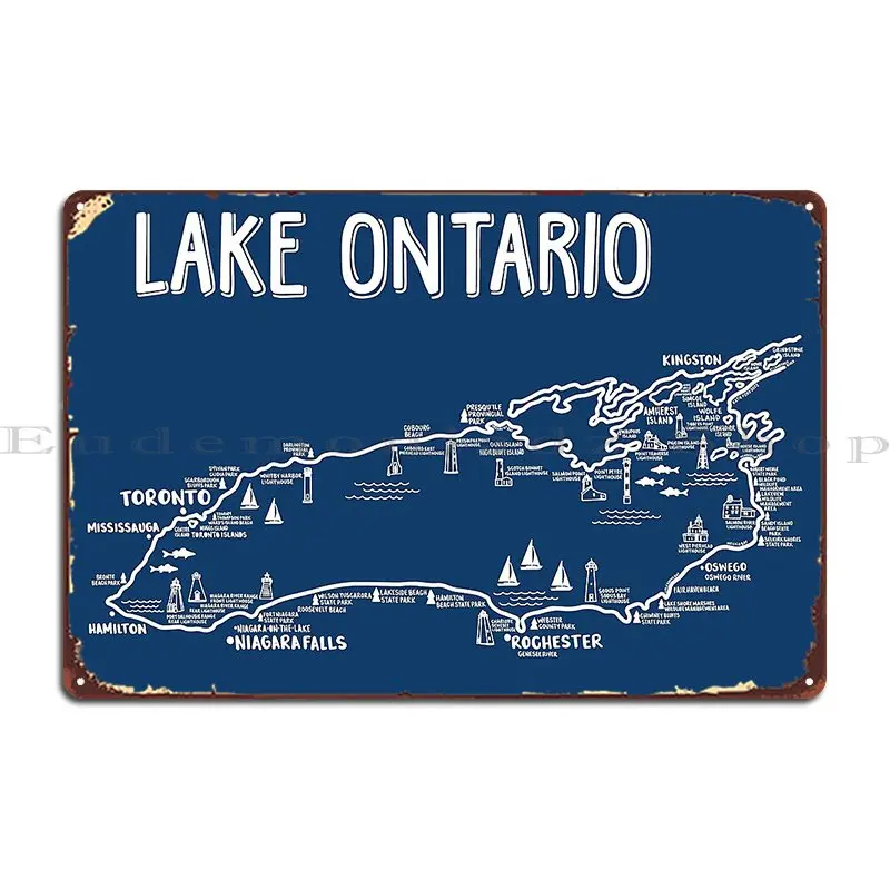 Lake Ontario Map Metal Plaque Poster Wall Custom Cinema Retro Printing Plaques Tin Sign Poster
