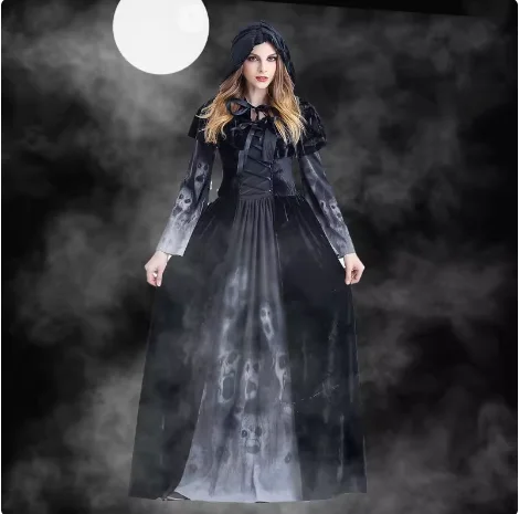 

Halloween Witch Demon Costume Cosplay Skeleton Long Dress Vampire Stage Party