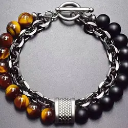 1 piece of vintage style high-end beaded natural stone chain bracelet for men's fashion items, vacation travel, leisure party