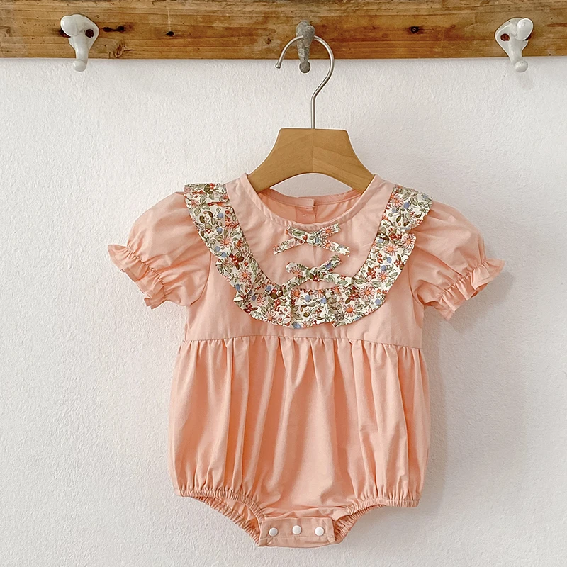 

Baby Clothing Summer Newborn Clothing Pink Floral Romper Baby Girls Cotton Jumpsuits Short Sleeve Sunsuits 0-2Y Infant Rompers