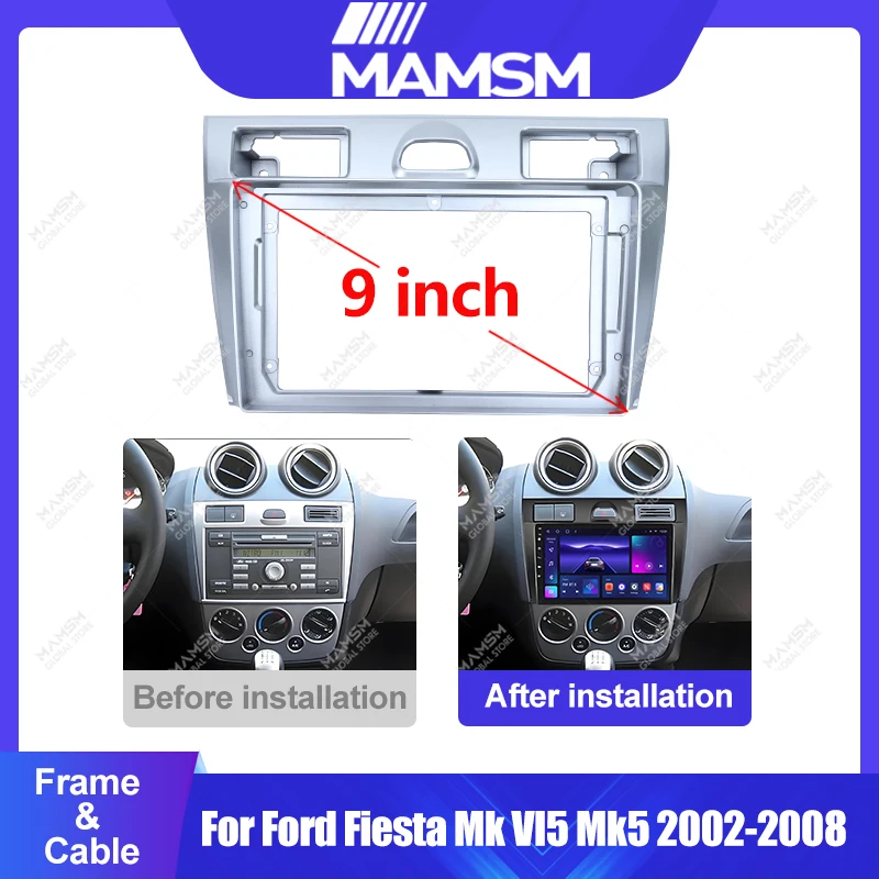 

MAMSM 9 Inch Car Radio Fascias For Ford Fiesta Mk5 9INCH 2002-2008 Silvery Stereo Dashboard Panel Frame 2 Din DVD Android Player