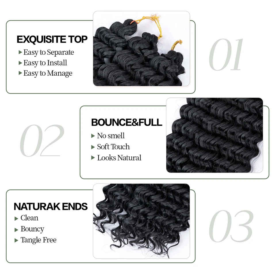 Cabello para crochet twist ondulado profundo, estilo boho, sintético, rizado, fibra de alta temperatura, extensiones para trenzas 5