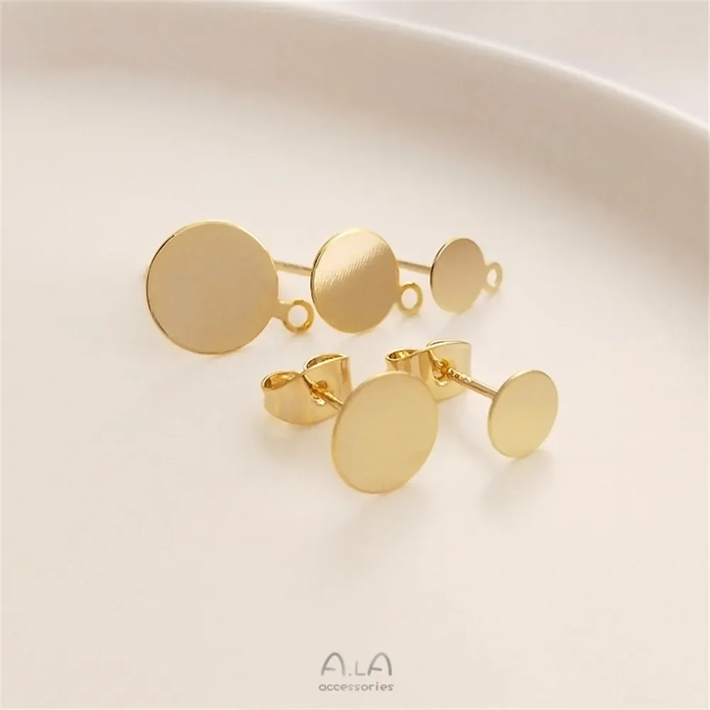 Disco chapado en oro de 14 quilates, aguja de plata S925 con pendientes planos colgantes, alfileres planos, material de joyería hecho a mano DIY