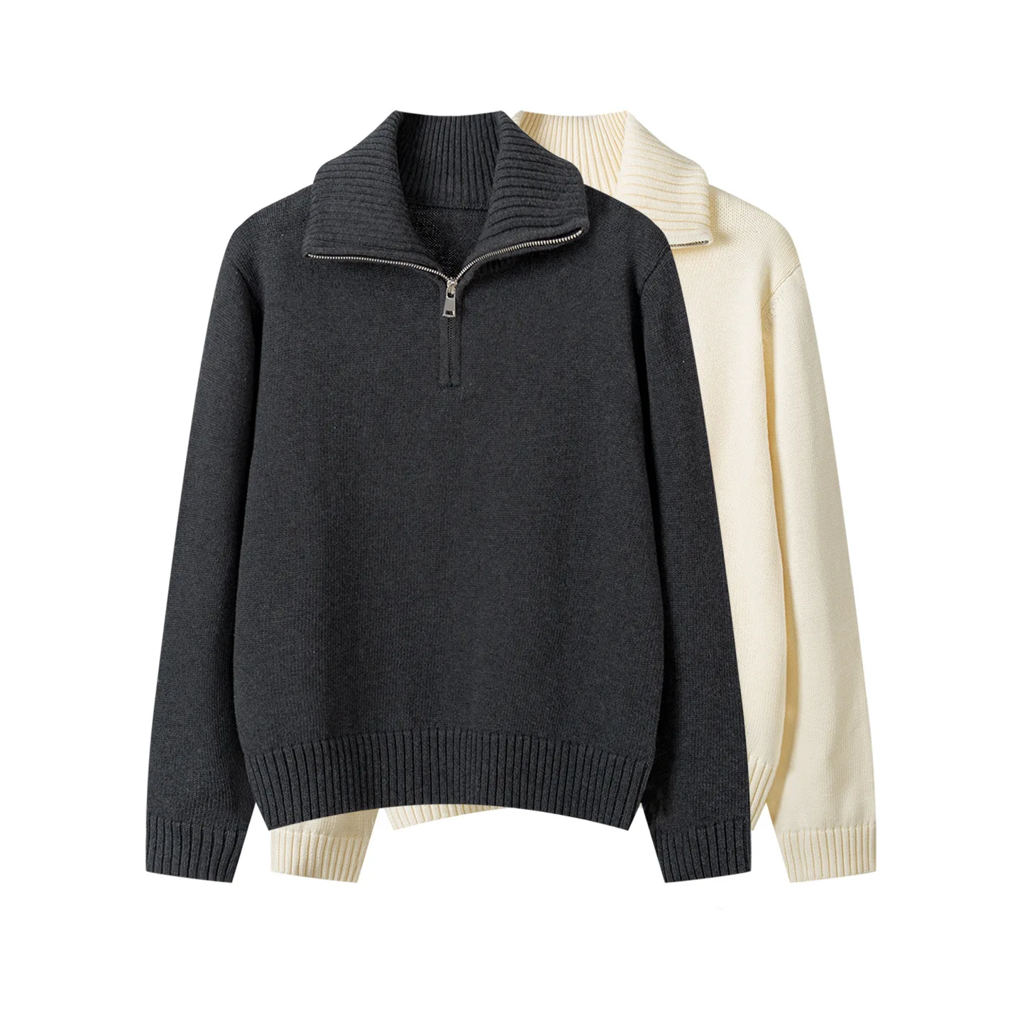 

Свитер с воротником на полумолнии из 100% хлопка, вязаный пуловер