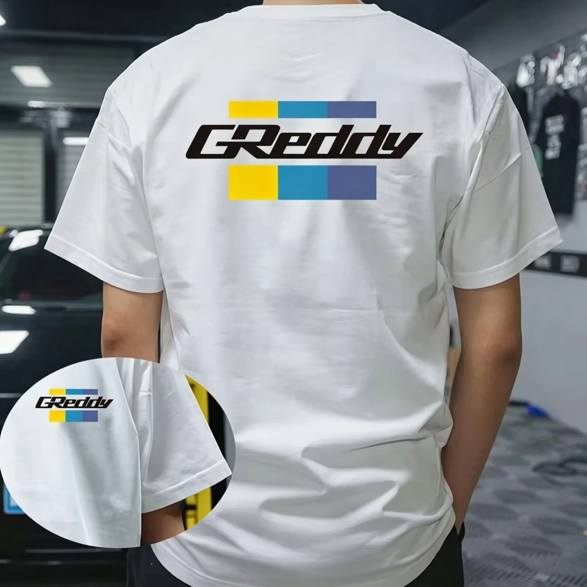2026 New Family Matching T‑Shirt Greddy Color Block JDM Tuning Logo Back & Chest Dual Print Oversized Cotton Short Sleeve Tops