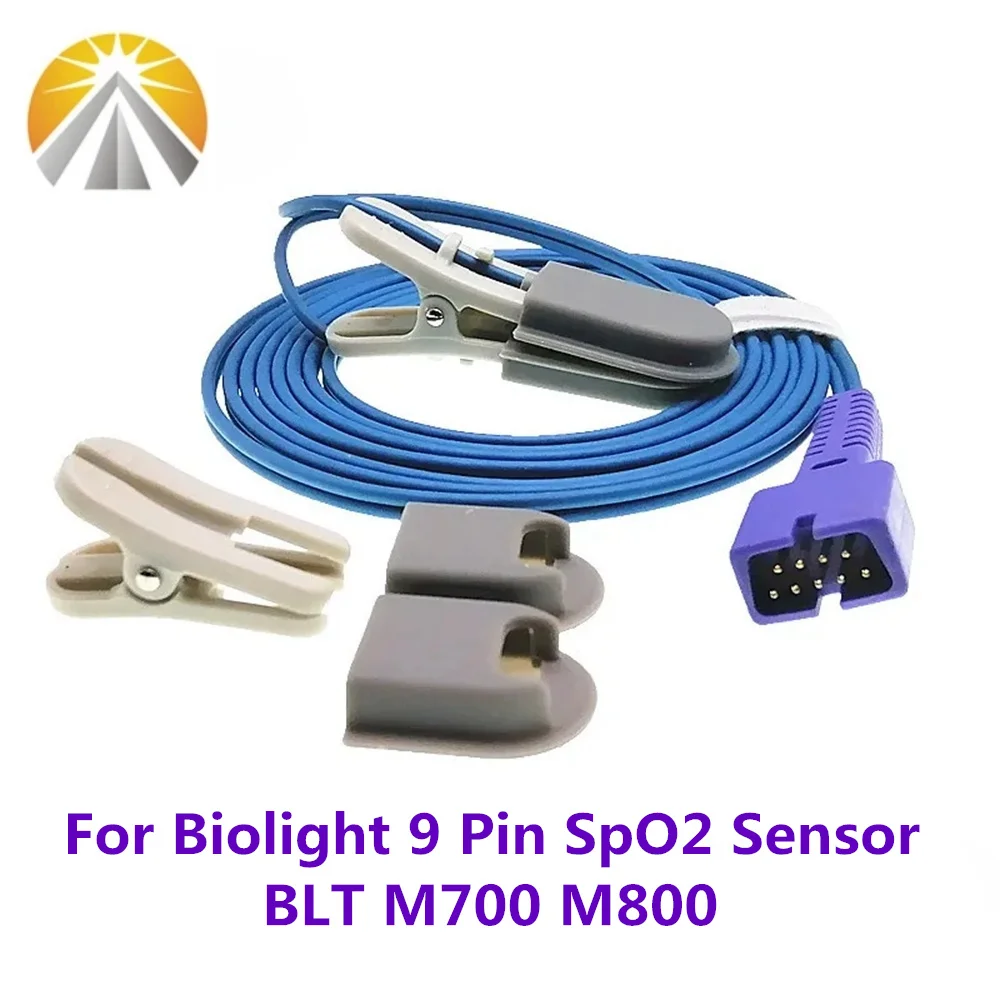 9 Pin Spo2 Sensor for Biolight BLT M700 M800 Pulse Oximeter Reusable Digital Output Tech Adult Pediatric Child Neonate Multi Use