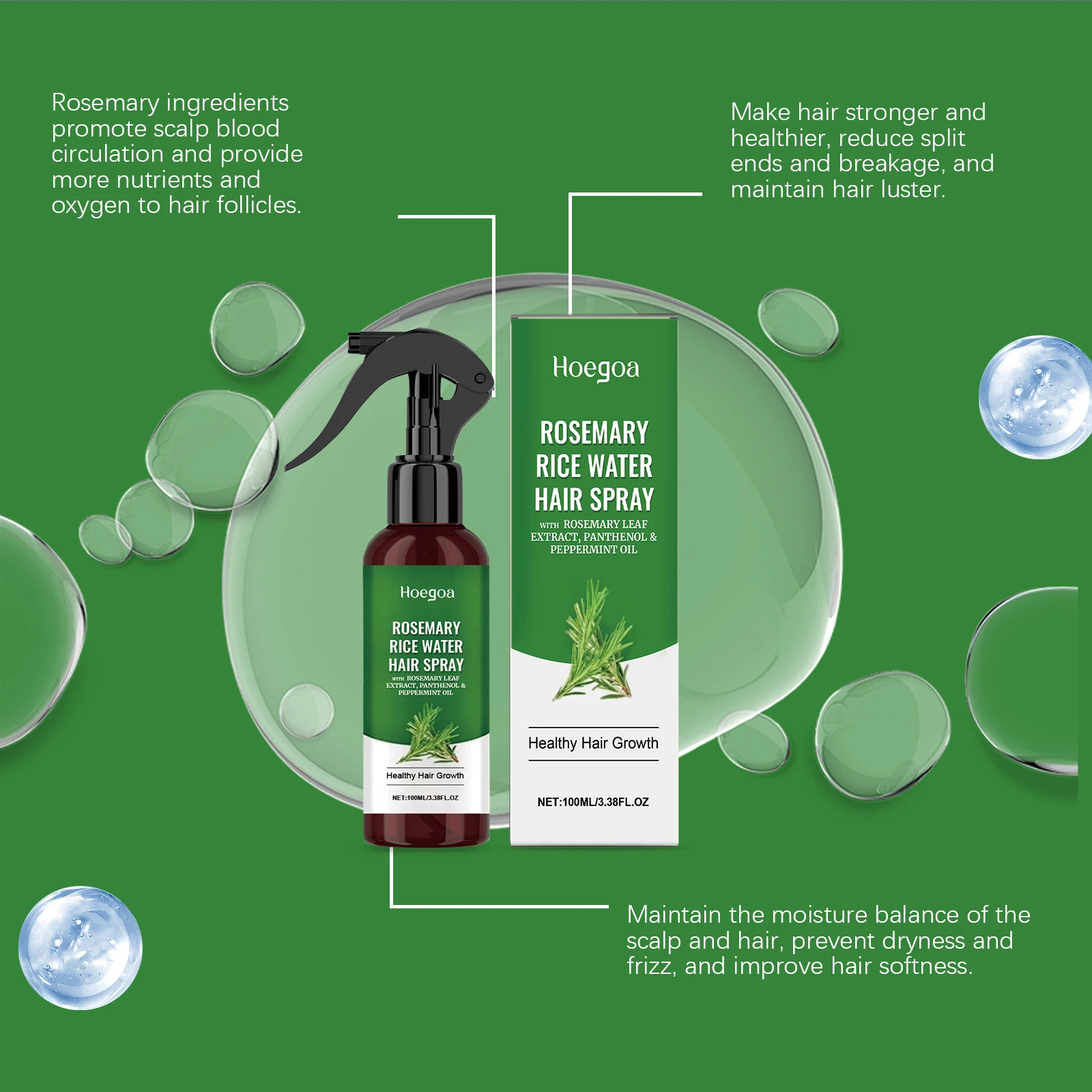 Rosmarin-Reiswasser-Haarspray mit Rosmarinextrakt Fördert Gesundes Haarwachstum Reduziert Haarausfall Nährt die Kopfhaut Tägliche Pflege – Detail 2