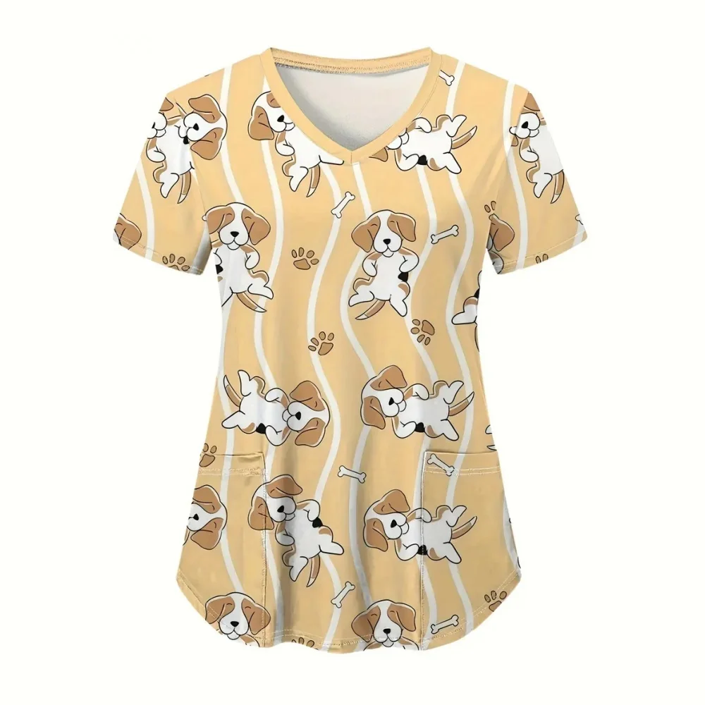Cartoon Animal Nursing Scrubs Tops Women Nurse Uniform Women Fashion V-neck Pocket Overalls Medical Uniforms Uniforme Nursing