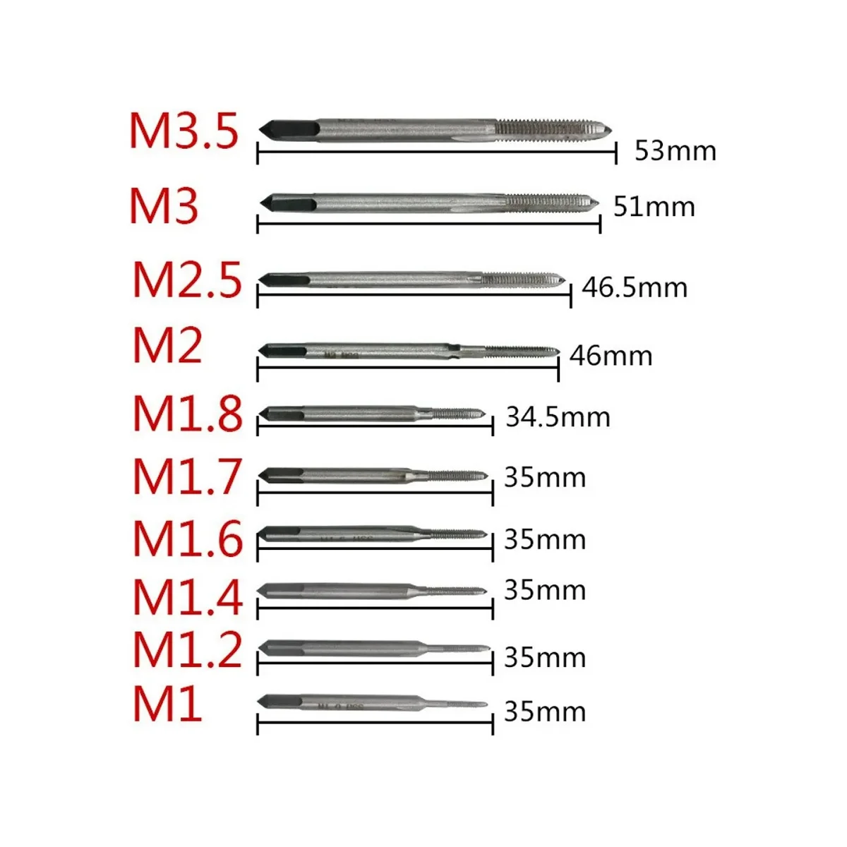 ABNC-10Pcs Micro-Taps for Watches Tapping,Mini Spiral Flute Taps Machine Tap Sets Metric Straight Flute Coarse Thread M1-M3.5