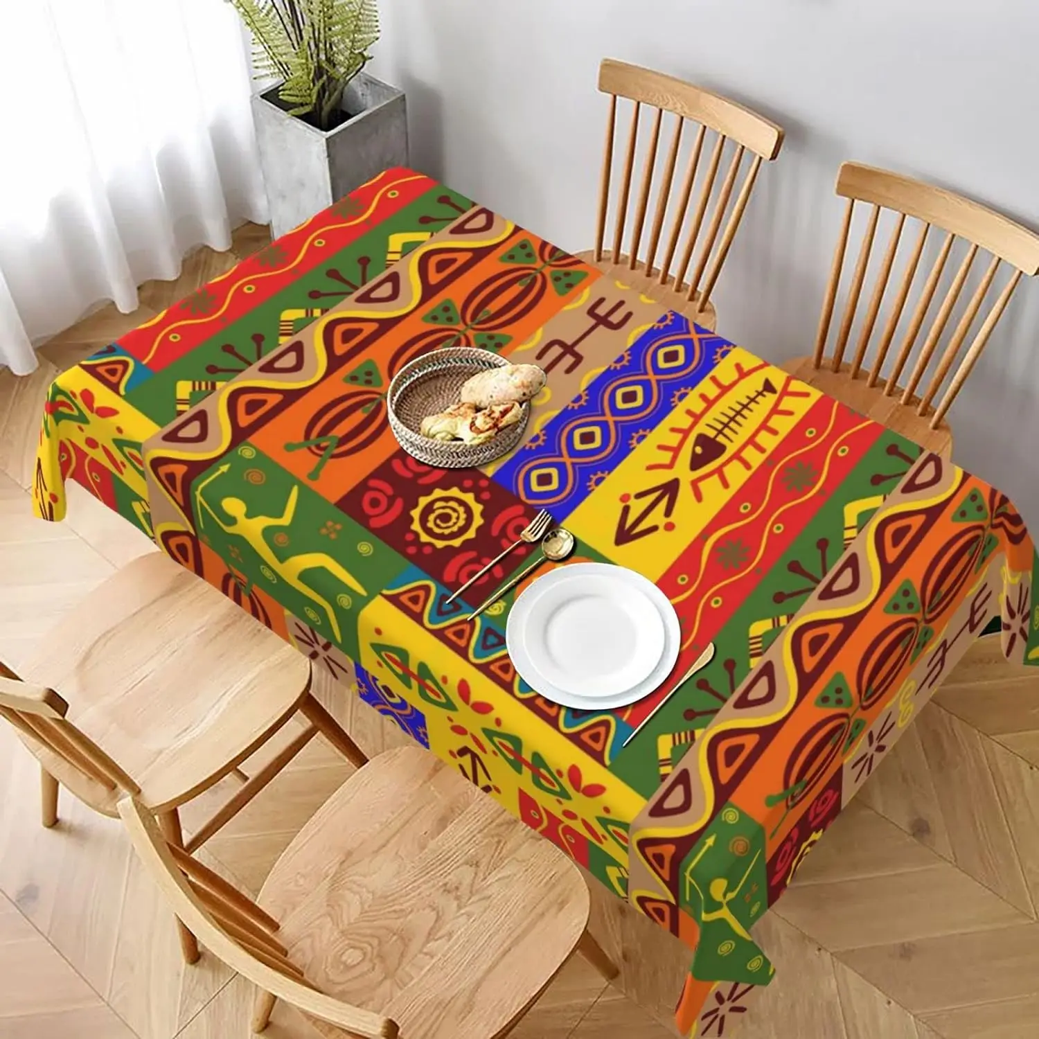 African Tribal Print Rectangle Tablecloth Holiday Party Decoration Washable Farmhouse Kitchen Table Cloth for Dining Party Decor