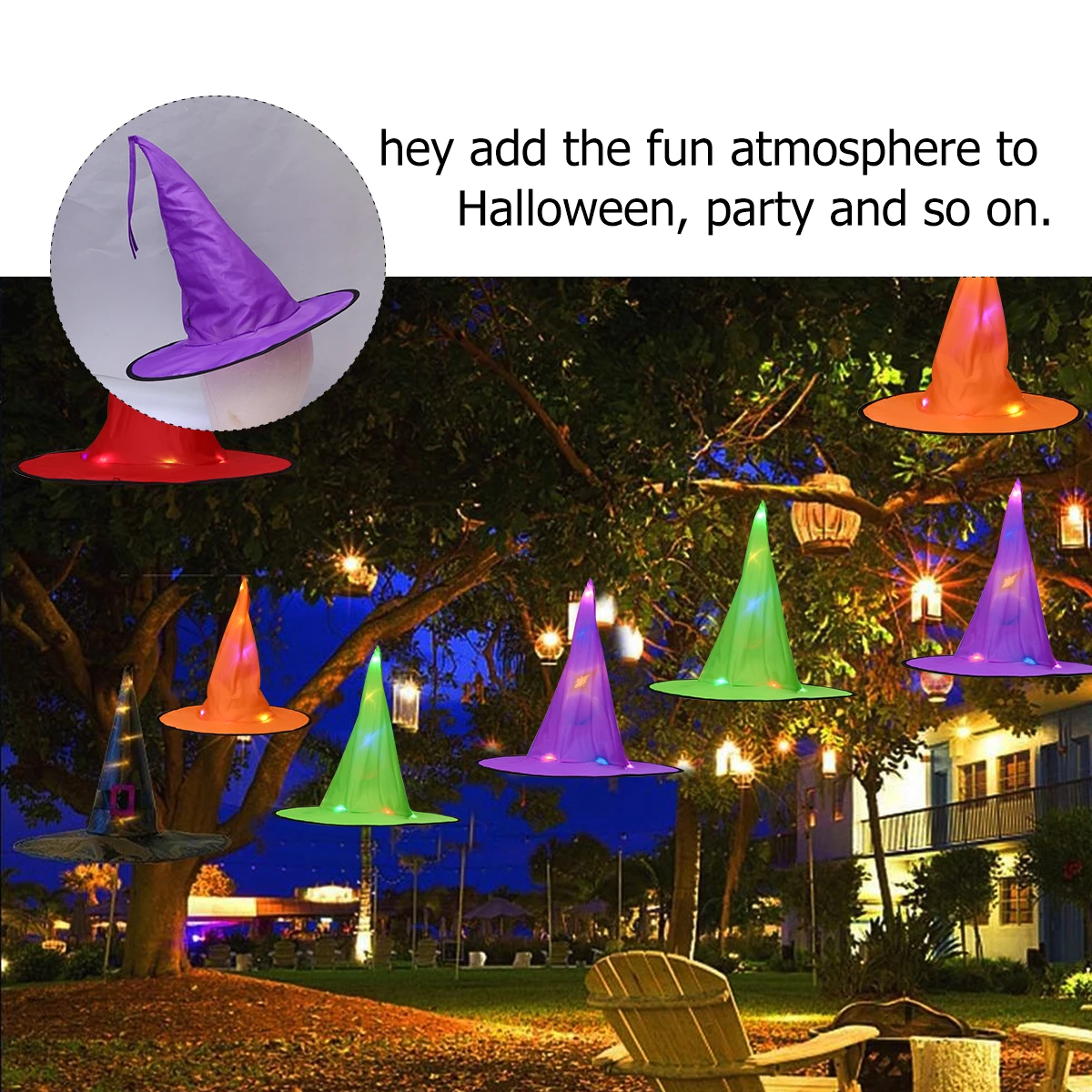 

4Pcs Glowing Witch Hat Durable Cloth Lightweight Halloween Party Cap Funny Lights Shiner Costume Colorful Lamps Festival