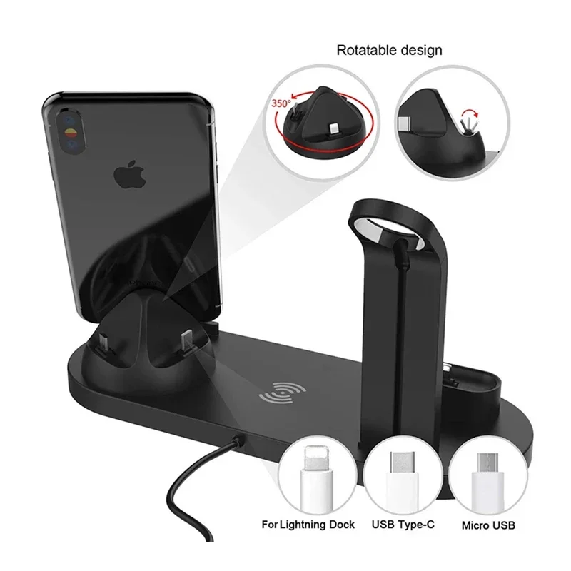 

Беспроводная зарядная станция 15W для Apple Watch 7 6, AirPods 2 1, 3-в-1, быстрая зарядка для iPhone 14 13 12, Samsung S21 S20