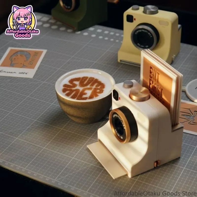 3D Printed Vintage Camera Shaped Coffee Stencil with 24 Cards, Reusable Latte Art Template DIY Barista Baking Decor Gift