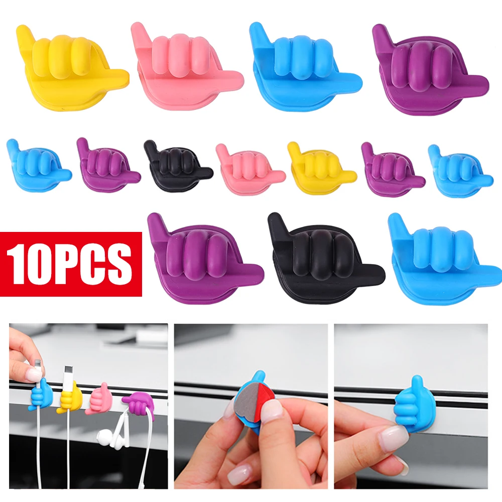 10/1pcs Thumb USB Cable Organizer Cable Clips Flexible Wire Management Cord Clip for Iphone Samsung Xiaomi Home Office Car