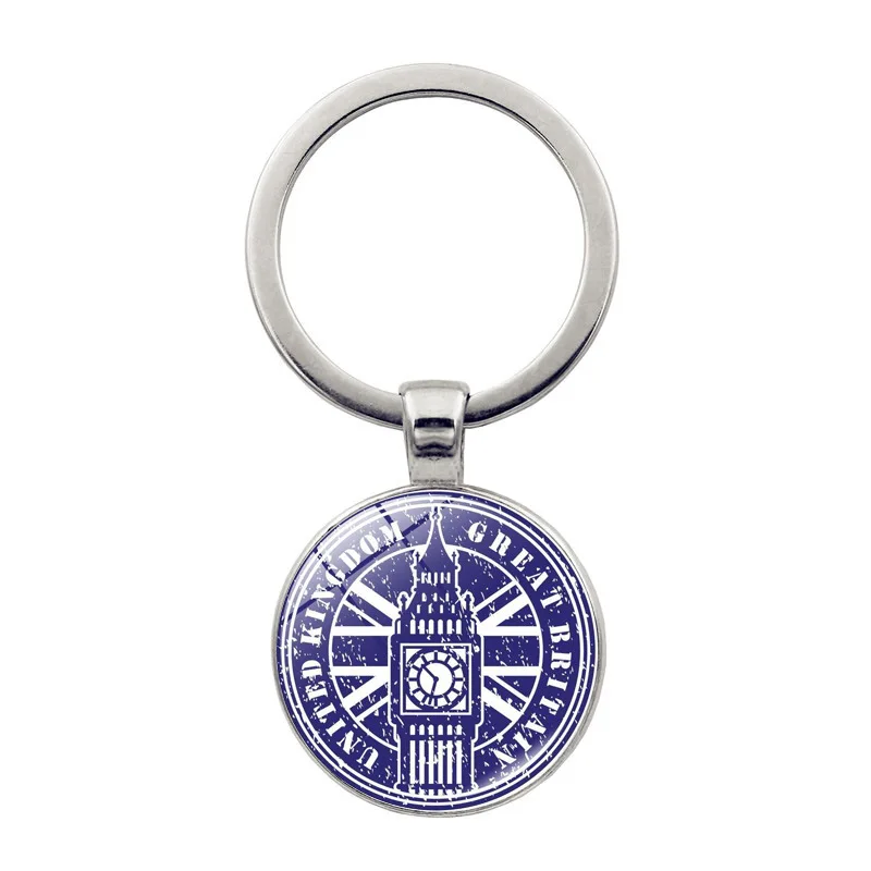 British Flag Keychain UK London Tower Bridge Elizabeth Tower Big Ben Rotundity Glass Pendant Souvenir for Unisex Bag Car Keyring